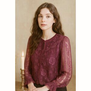 VTG Marion Maged Women’s 10 Purple Lace Blouse Whimsigoth Victorian Romantic